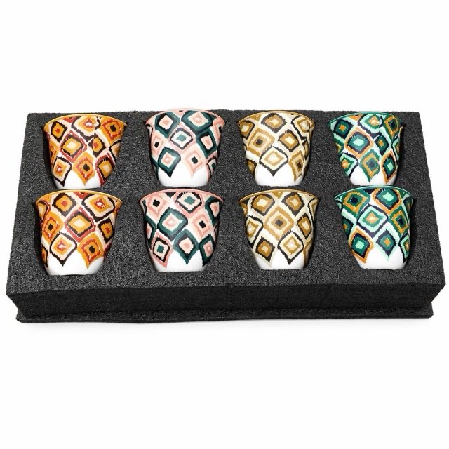 Boho Geometric Ceramic Cup 8Pcs Donum Pone Coffee Tea