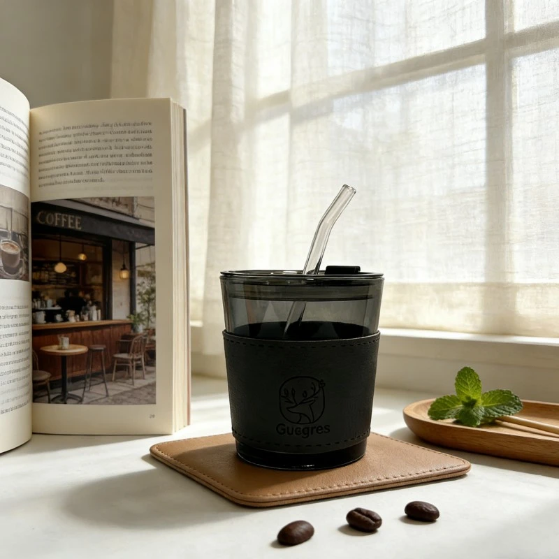 Tinted Glass Tumbler Set With Removable Leather Sleeves