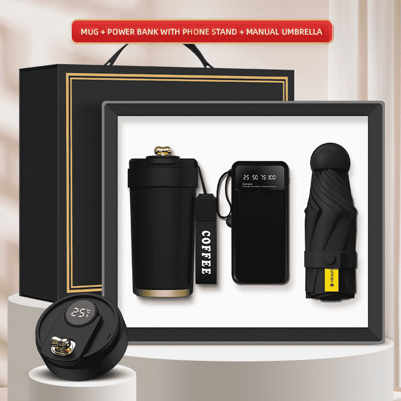 Custom Logo 3-in-1 Gift Box Mug Power Bank Mini Umbrella