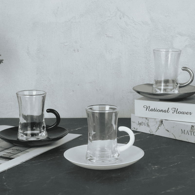 Turkish Stylus curvis manubrium vitreum Tea Calicem et Saucer Set