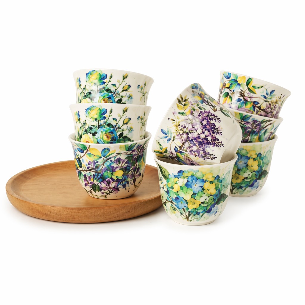 Watercolor Floral Ceramic Teacup 8Pcs Donum Pone Pro Tea Serviens
