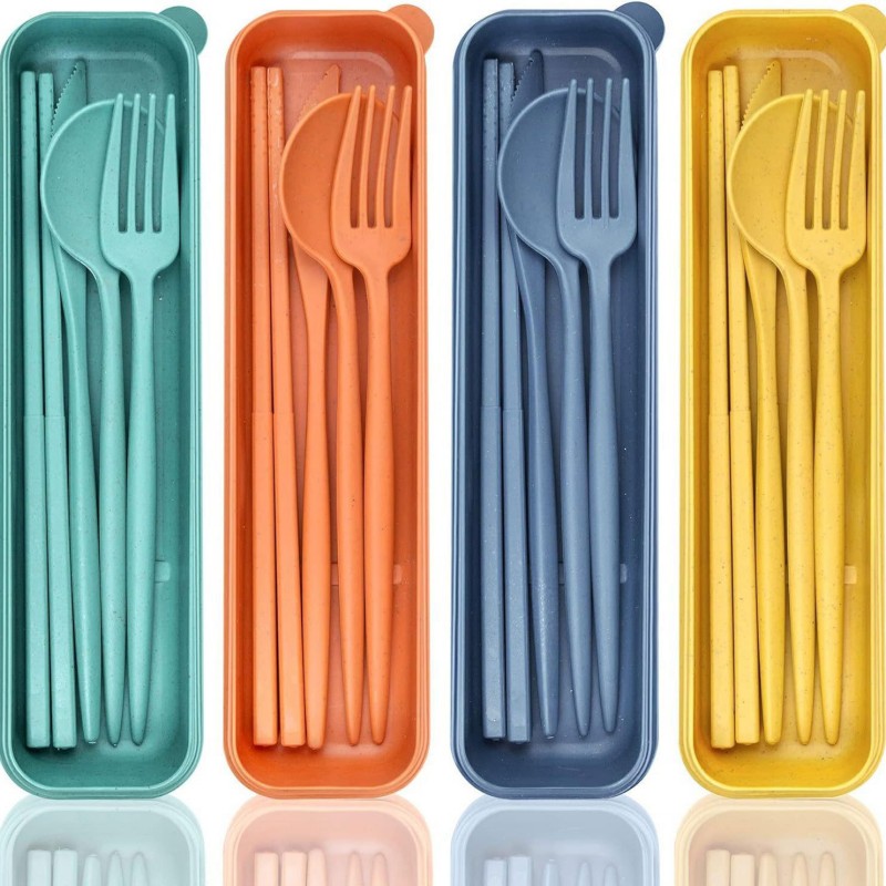 Triticum Straw Portable Utensilia pone cum at Case
